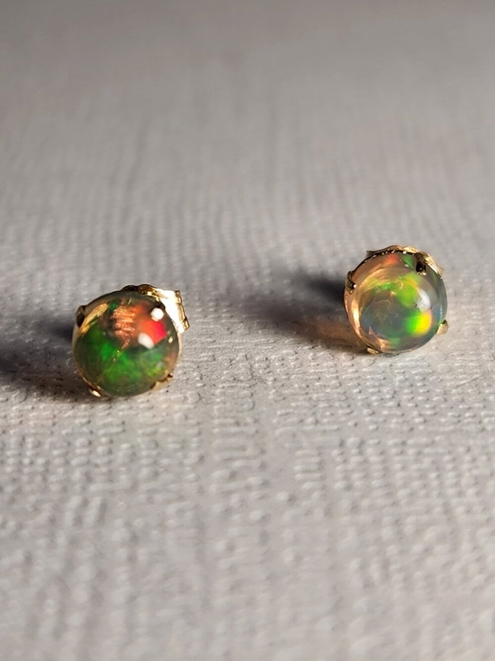 Bella 14K SOLID Yellow Gold 1.18cts Natural Ethiopian Black Forest Opal Earrings - Picture 3 of 17